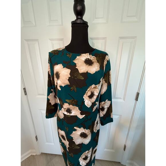 Banana Republic Green Floral Dress Stretch Elegant Women 10 Office Wedding Guest - Picture 4 of 11